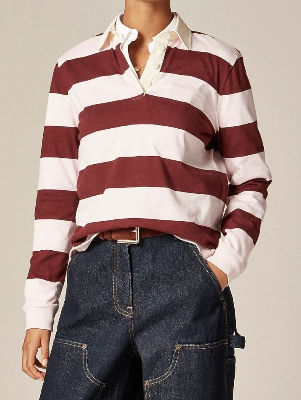 J. Crew Premium Weight Classic Rugby Shirt In Rugby Stripe Ice Red